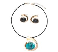 BINGGA Unique Designs - Juego de collar y aretes de aleación resistente y turquesa, accesorio para mujeres, portátil para fiestas y festivales