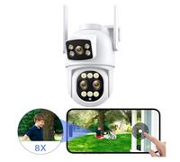 BINGNU Cámaras de Seguridad, 9MP 4K HD WiFi IP Camera Outdoor with 8X Zoom Dual Screens 6MP PTZ Night Vision Surveillance Auto Tracking App Control para el hogar(9MP Add 32G SD Card)