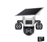 BINGNU Cámaras de Seguridad, WiFi Security Cameras 3 Lens Screen 10X Zoom Solar Outdoor Camera Waterproof Night Vision CCTV Protection para el hogar(WiFi Camera 64G)