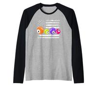 Bingo Bandera Americana Números Patriótico Bingo Jugador Camiseta Manga Raglan