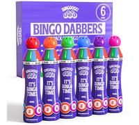 Bingo Dabbers - Juego de 6 bolígrafos de bingo para puntear libros, boletos, hojas y tarjetas, punta de esponja con tinta de marcador brillante, tapa de rosca, marcadores de puntos sin fugas, daubers