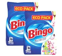 Bingo - Detergente en polvo Eco Pack - Fragancia de brisa primaveral - 9 kg - Para ropa blanca y colorida, 2 unidades