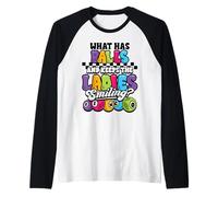 Bingo Divertido Jugador Tiene Bolas Mantiene Damas Sonriendo Camiseta Manga Raglan