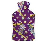 Bingo Dots - Botella de agua de goma púrpura con cubierta de felpa suave, bolsa de agua caliente para invierno, manos y pies, protección contra el frío, 1000 ml