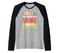 Bingo En Mis Venas Jesús En Corazón Jugador De Bingo Camiseta Manga Raglan