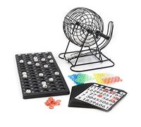 Bingo Juego de tambor de metal 18 boletos de bingo 75 bolas de bingo 150 fichas tablero de juego negro adultos niños Basic (2026)