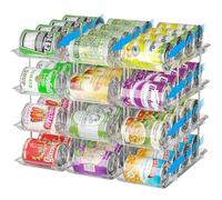 BingoHive Organizador de latas apilable de 4 niveles para despensa, organizador de refrescos para nevera con capacidad para 48 latas, dispensador automático de latas para cocina, transparente