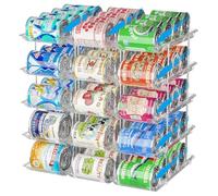 BingoHive Organizador de latas apilable de 5 niveles para despensa, organizador de refrescos para nevera con capacidad para 60 latas, dispensador automático de latas para cocina, transparente
