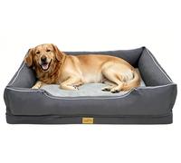 BingoPaw Cama Perro Ortopédica Extra Grande 111x88x23cm, Sofá Perro con Funda Desenfundable y Lavable, Colchon Perro con Superficie Impermeable y Fondo Antideslizante, Gris, XXL