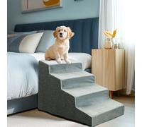 BingoPaw Escalera para Perros 4 Escalones, Escaleras para Mascotas de Espuma para Cama y sofá, Escalera Perros con Funda Removible y Lavable 76.5x49.5x39cm, Gris