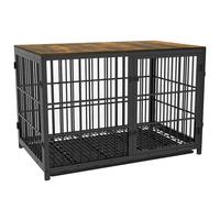Bingopaw Jaula Perro Grande Mueble 120x77x81.5 cm con Hierro Fuerte Anticorrosivo y Superficie de Mesa Jaula Perros Madera de Alta Resistencia con Cuerpo Conectable Dog Crate Large (Negro, XXL)