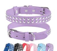 BINGPET BA2006 - Collar ajustable para perro de piel dividida real con tachuelas, collares duraderos para perros pequeños, medianos y grandes, color morado, talla M