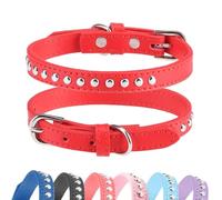 BINGPET BA2006 - Collar ajustable para perro de piel dividida real con tachuelas, collares duraderos para perros pequeños, medianos y grandes, rojo, S
