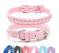 BINGPET Collar de cuero para perro, collar ajustable de cuero real dividido para mascotas, collares duraderos para perros pequeños, medianos y grandes, rosa, S