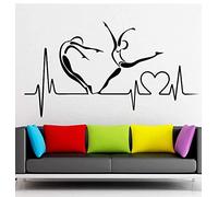 BINGQIAN Adhesivo de pared de vinilo negro con diseño de latido de corazón bailando, decoración del hogar, para sala de estar o estudio de baile, ambiente artístico y vibrante, 53 x 60 cm