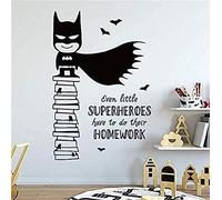 BINGQIAN Adhesivo de pared de vinilo negro, diseño de Batman y libros, decoración del hogar, crea un ambiente divertido de aprendizaje, 58 x 87 cm