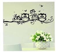 BINGQIAN Pegatina de pared de vinilo negro con diseño de búhos en una rama para decoración del hogar, adecuado para sala de estar/habitación de los niños, crea un ambiente cálido, 102 x 26 cm
