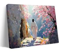 BingruiArt Lienzo decorativo para pared, diseño de Cristo Jesús, cristiano, resucitado, decoración de flores rosas, pintura de Pascua, póster religioso para sala de oración, hogar, oficina, iglesia