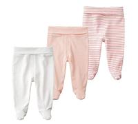 BINIDUCKLING - Pantalones de bebé de cintura alta con pie para niños y niñas - de algodón - Pack de 3 pantalones de bebé con pie, Rosa., 6-12 meses