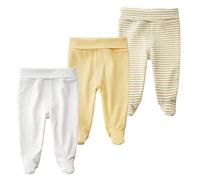 BINIDUCKLING - Pantalones de bebé de cintura alta con pie para niños y niñas - de algodón - Pack de 3 pantalones de bebé con pie, amarillo, 6-12 meses