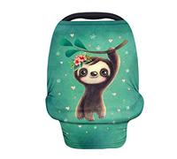 Binienty Cubierta de lactancia duradera para mamás, regalos de baby shower, adorable perezoso con estampado floral, toldo elástico para asiento de bebé