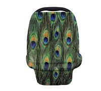 Binienty Cubierta para asiento de coche de bebé con estampado de plumas de pavo real, cubierta para cochecito de bebé, cubierta para lactancia