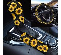 Binienty Funda de palanca de cambio de cambio de marchas con estampado de girasol, color amarillo, funda para freno de mano, funda para volante, juego de 3 accesorios de decoración para automóviles