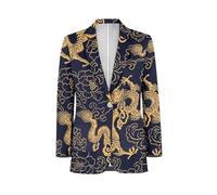Binienty Novedad de los hombres Casual Traje Blazer Chaquetas Ligero Abrigos Deportivos Un Botón, Dragón chino, XL