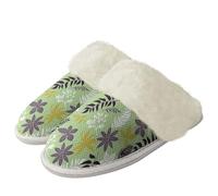 Binienty Pantuflas con forro polar térmico para mujer, de espuma viscoelástica, mullidas, para interiores y exteriores, Floral tropical, 40.5/41.5 EU