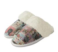 Binienty Pantuflas de espuma viscoelástica con soporte de arco para mujer, acogedoras, para invierno, cálidas, de felpa, para interiores, Blue Plaid Cat American Cat, 39.5/40.5 EU