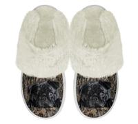 Binienty Pantuflas de felpa con bordes de piel para mujeres y hombres, zapatos de casa para interiores y exteriores, pantuflas de espuma viscoelástica con bordes de piel, Camuflaje de madera de caza