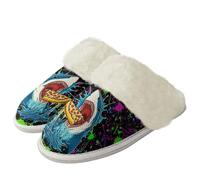 Binienty Pantuflas de felpa para mujer y hombre, acogedoras con soporte de arco, pantuflas peludas para invierno, cálidas, antisikd, Ink Splash Shark, 40.5/41.5 EU