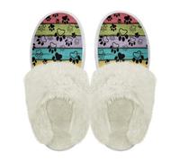 Binienty Pantuflas de forro polar de invierno para mujeres y hombres, forro de franela cálida, para interiores, zapatos de viaje, caravana, camping, esenciales, Colorida huella de perro de madera
