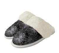 Binienty Pantuflas de Halloween para mujeres y hombres, pantuflas peludas de invierno para fiestas de otoño e invierno, Telaraña, 40.5/41.5 EU