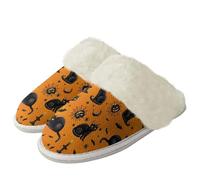 Binienty Pantuflas de Halloween para mujeres y hombres, pantuflas peludas de invierno para fiestas de otoño e invierno, Spiderweb Pumpkin Black Cat, 38.5/39.5 EU