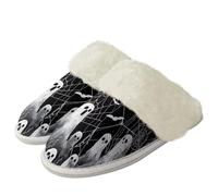 Binienty Pantuflas de Halloween para mujeres y hombres, suaves, peludas, de invierno, para vacaciones, retro, cómodas, zapatos de casa, Spiderweb Spooky, 38.5/39.5 EU