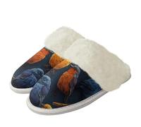 Binienty Pantuflas de invierno de espuma viscoelástica para mujer, con forro de franela, ajuste ancho, Pájaro azul y naranja, 40.5/41.5 EU