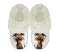 Binienty Pantuflas lindas y peludas para mujer, cómodas, sin cordones, con borde de piel, espuma viscoelástica, para dormitorio, Perro marrón, 40.5/41.5 EU