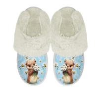 Binienty Pantuflas peludas de invierno para mujer y niña, lindas sandalias de piel de felpa esponjosas para interiores y exteriores, Otter Daisy, 40.5/41.5 EU