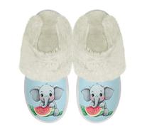 Binienty Pantuflas peludas para hombre y mujer, con borde de piel, cálidas para invierno, con soporte de arco, Elefante Sandía, 40.5/41.5 EU
