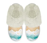 Binienty Pantuflas peludas para mujer, antideslizantes, suaves, de felpa, para el hogar, dormitorio, con bordes de piel, Sandy Beach, 40.5/41.5 EU