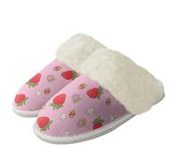 Binienty Pantuflas peludas para mujer, cómodas, con puntera ancha, de felpa, esponjosas, de espuma viscoelástica, suela antideslizante, Fresa de flores pequeñas, 40.5/41.5 EU