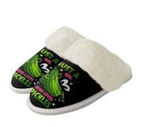 Binienty Pantuflas peludas para mujer, cómodas, con puntera ancha, de felpa, esponjosas, de espuma viscoelástica, suela antideslizante, Just a Girl Who Loves Pickles, 38.5/39.5 EU