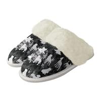 Binienty Pantuflas peludas para mujer, de felpa antideslizante, de espuma viscoelástica, para dormitorio, con borde de piel, Silueta de cachorro, 40.5/41.5 EU