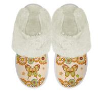 Binienty Pantuflas peludas para mujer, estilo retro, para invierno, con suela de goma antideslizante, de felpa, Mariposas hippy, 40.5/41.5 EU