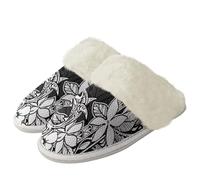 Binienty Pantuflas térmicas mullidas para mujer, para interiores y exteriores, con forro de franela de felpa, para casa, zapatos de viaje, vacaciones, Tiburones florales polinesios, 40.5/41.5 EU