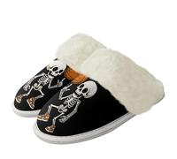 Binienty Pjs Pantuflas peludas a juego unisex para hombre y mujer, zapatos de invierno de ancho ancho ancho para dormitorio y cocina, Calavera Baloncesto, 40.5/41.5 EU