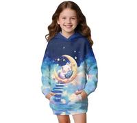 Binienty Sudadera deportiva de manga larga con capucha para adolescentes, con bolsillo canguro, ropa de otoño al aire libre, Star Moon Cat, 5-6 años
