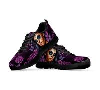 Binienty Tenis cómodos de espuma viscoelástica para mujer, ligeros, para correr y caminar para todo el día, Purple Rose Calavera Girl Dead Day, 43 EU