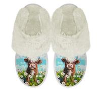 Binienty Zapatillas de casa de felpa para mujer, acogedoras, cálidas, mullidas, para interiores y exteriores, Highland Cattle Daisy, 40.5/41.5 EU